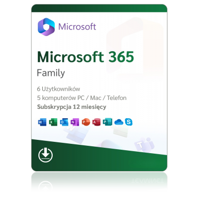 Microsoft Office 365 Family 6 PC Subskrypcja 1 ROK ESD